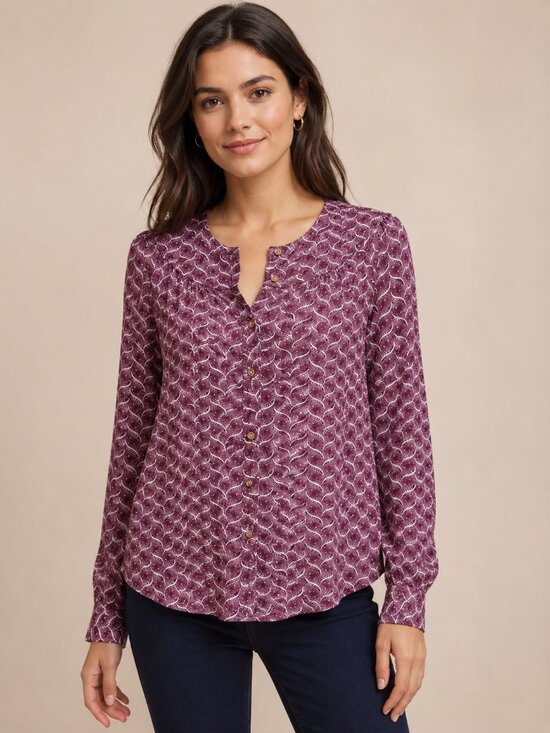 Anthropologie Tops - Anthropologie Maeve Orli Purple Geo Print Bibbed Rayon Blouse XS